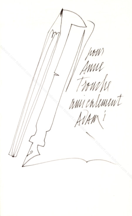 Valerio ADAMI. Dessin d&eacute;dicace original sign&eacute;.