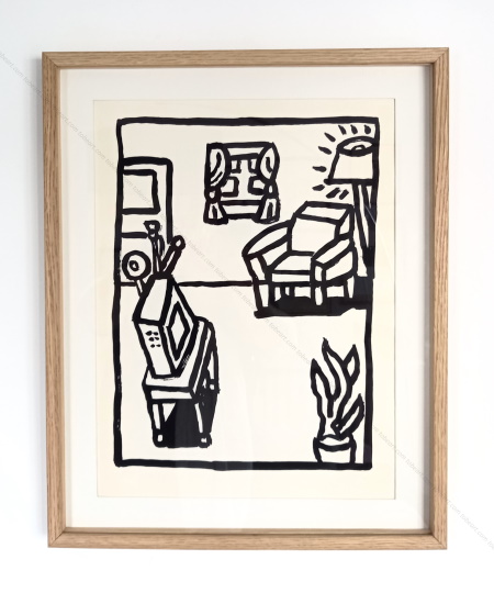 Robert COMBAS - Salon et boite &agrave; cons. S&eacute;rigraphie originale, 1985.