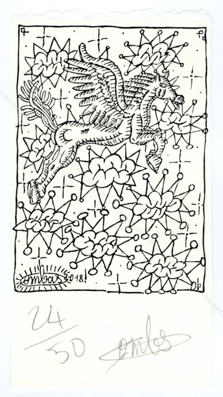 Robert COMBAS - La Cavali&egrave;re de P&eacute;gase. Gravure originale, 2018.