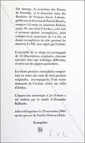 Fran&ccedil;ois-Xavier Lalanne - Justification de l'&eacute;dition. 