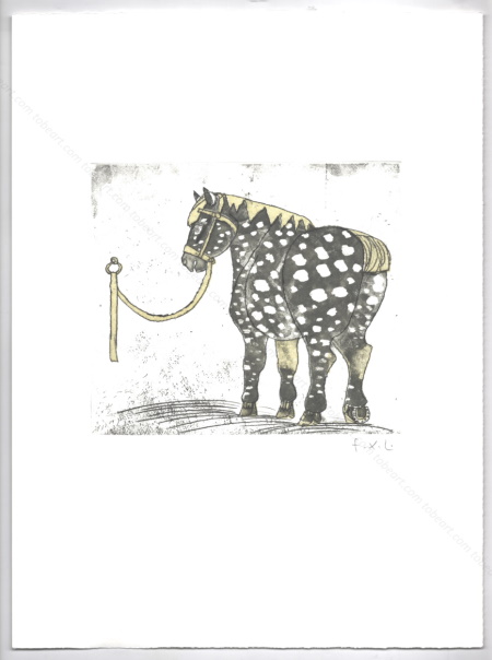 Gravure originale de Fran&ccedil;ois-Xavier Lalanne - Le cheval. 