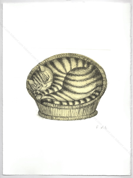 Gravure originale de Fran&ccedil;ois-Xavier Lalanne - Le chat. 