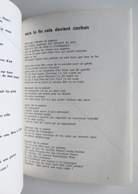 BEN (Vautier). POESIE. Nice, Ben, (1966).